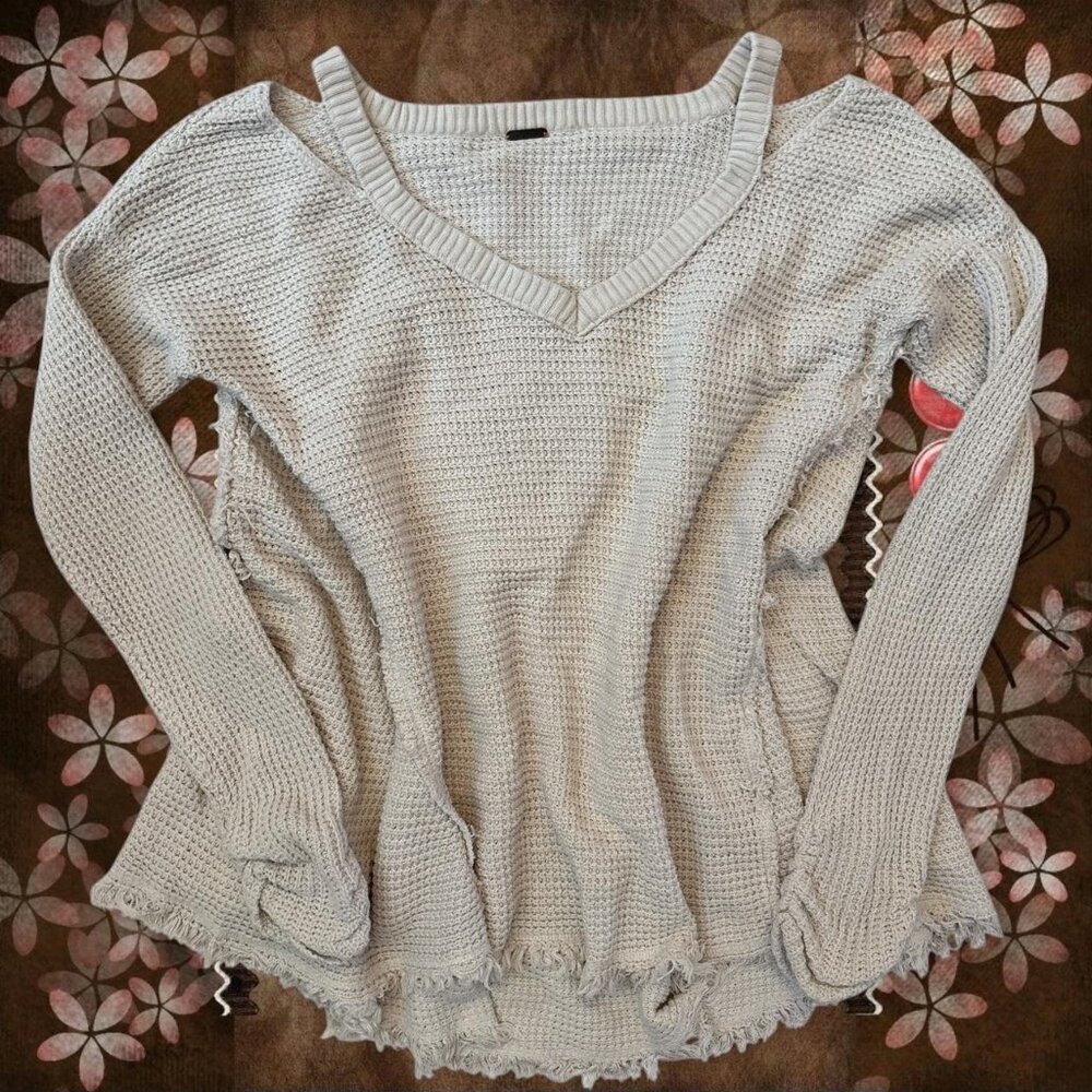 Free People Distressed Knit Creme Sweater Boho